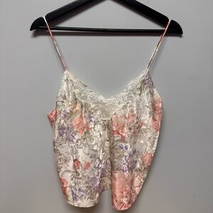 Vintage Lucie Ann floral lingerie cami top with lace trim